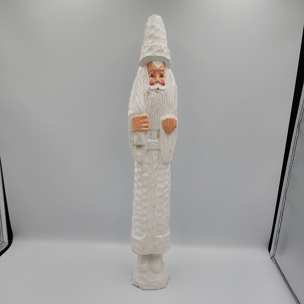 Vintage White Standing Crackle Sparkle Santa Figurine 19" 1996 Wood